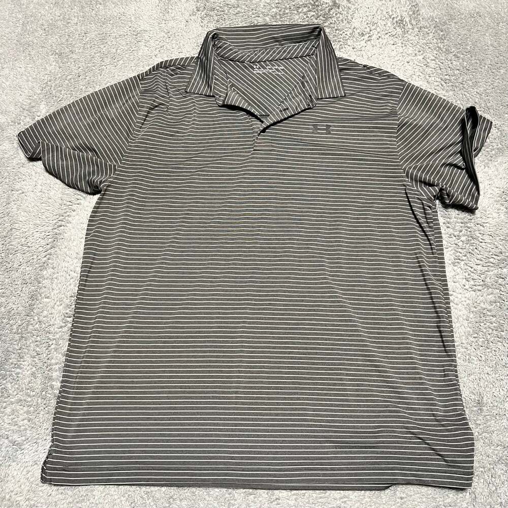 Under Armour Polo Shirt Mens XXL Gray Striped Loose Performance Heatgear